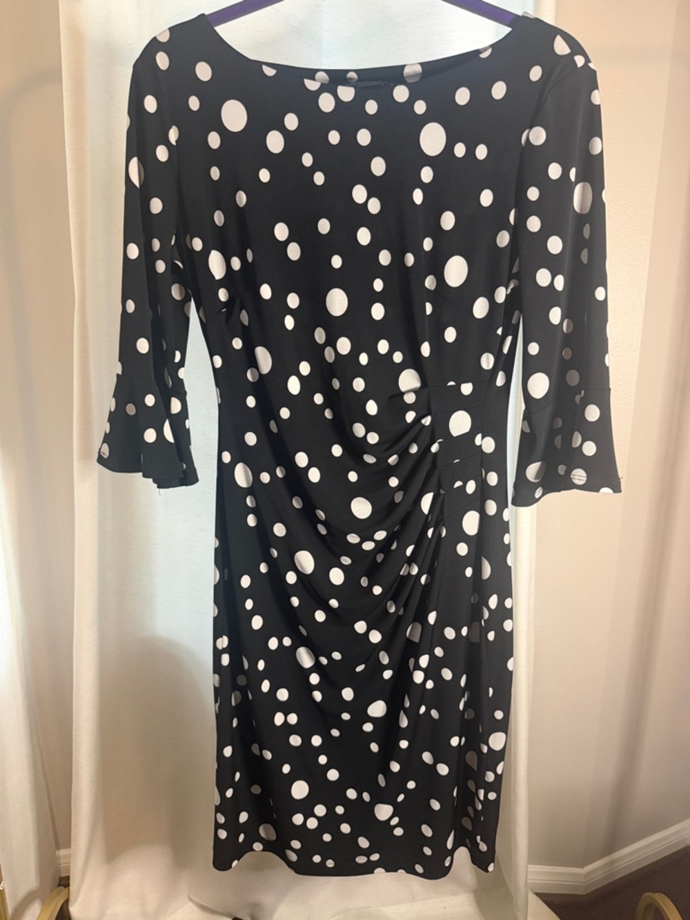 connected apparel Black and White Polka Dot Midi Dress